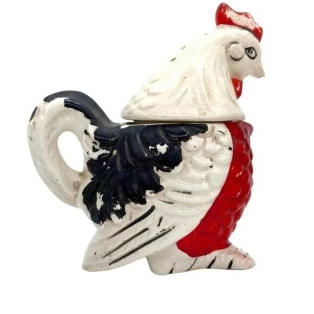 Vintage Artmark Japan Hen & Rooster Cream Sugar Bowl Salt Pepper Shaker